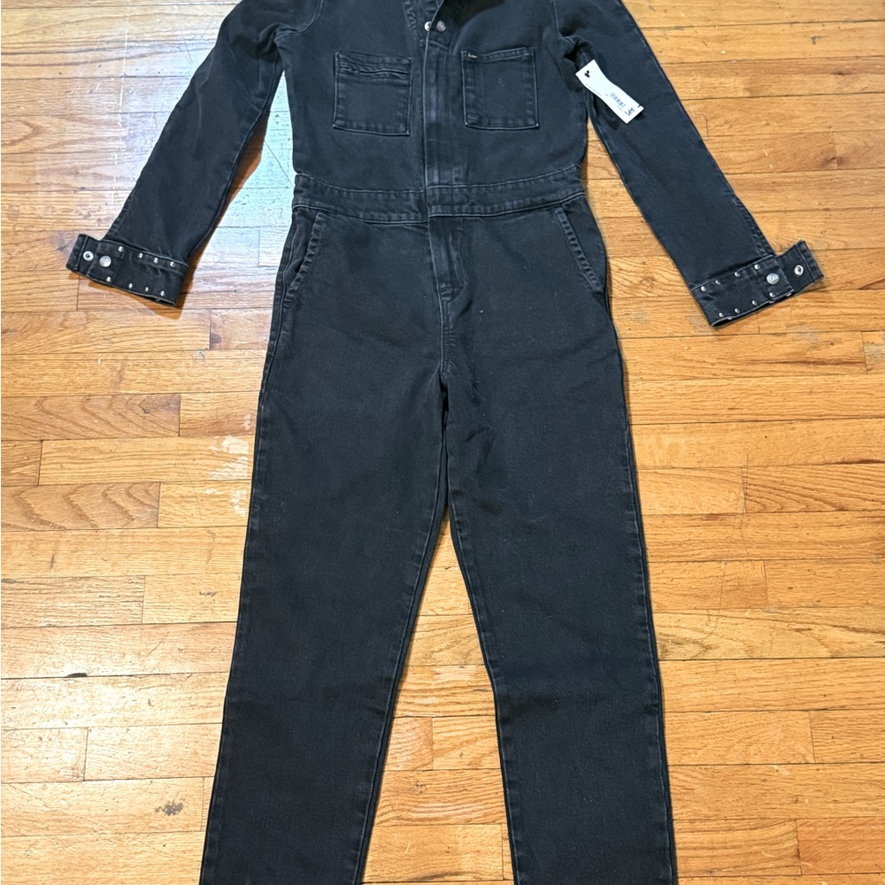 Black Studded Denim Jumpsuit